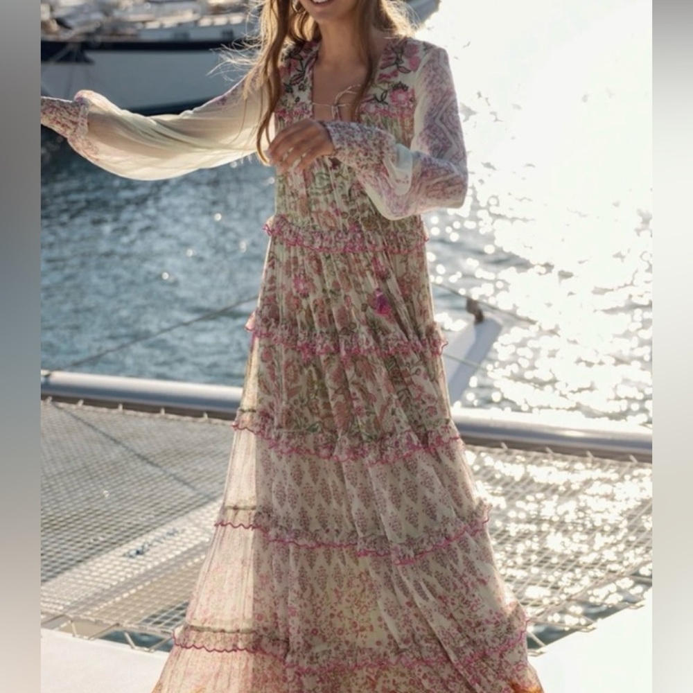 NWT Hemant and Nandita Nora Plunged Long Maxi Dress